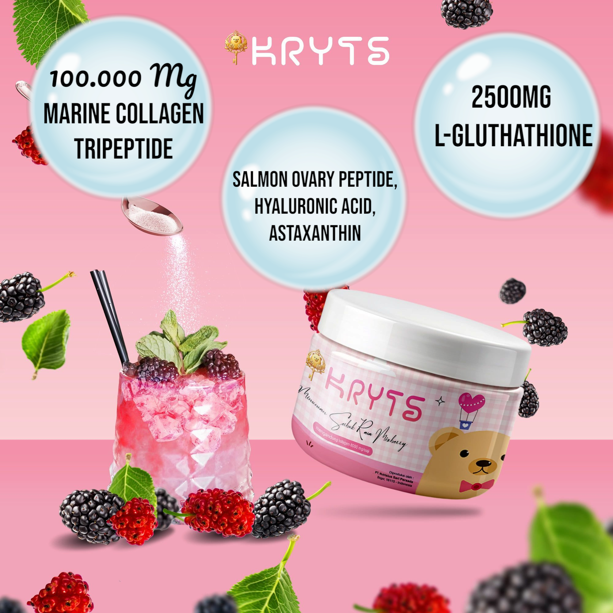8000mg/serve Marine Collagen Tripeptide + Salmon Ovary Peptide Mixberry Flavour 250g